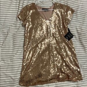 Lulu's Gold Sequin Cap Sleeve Mini Dress